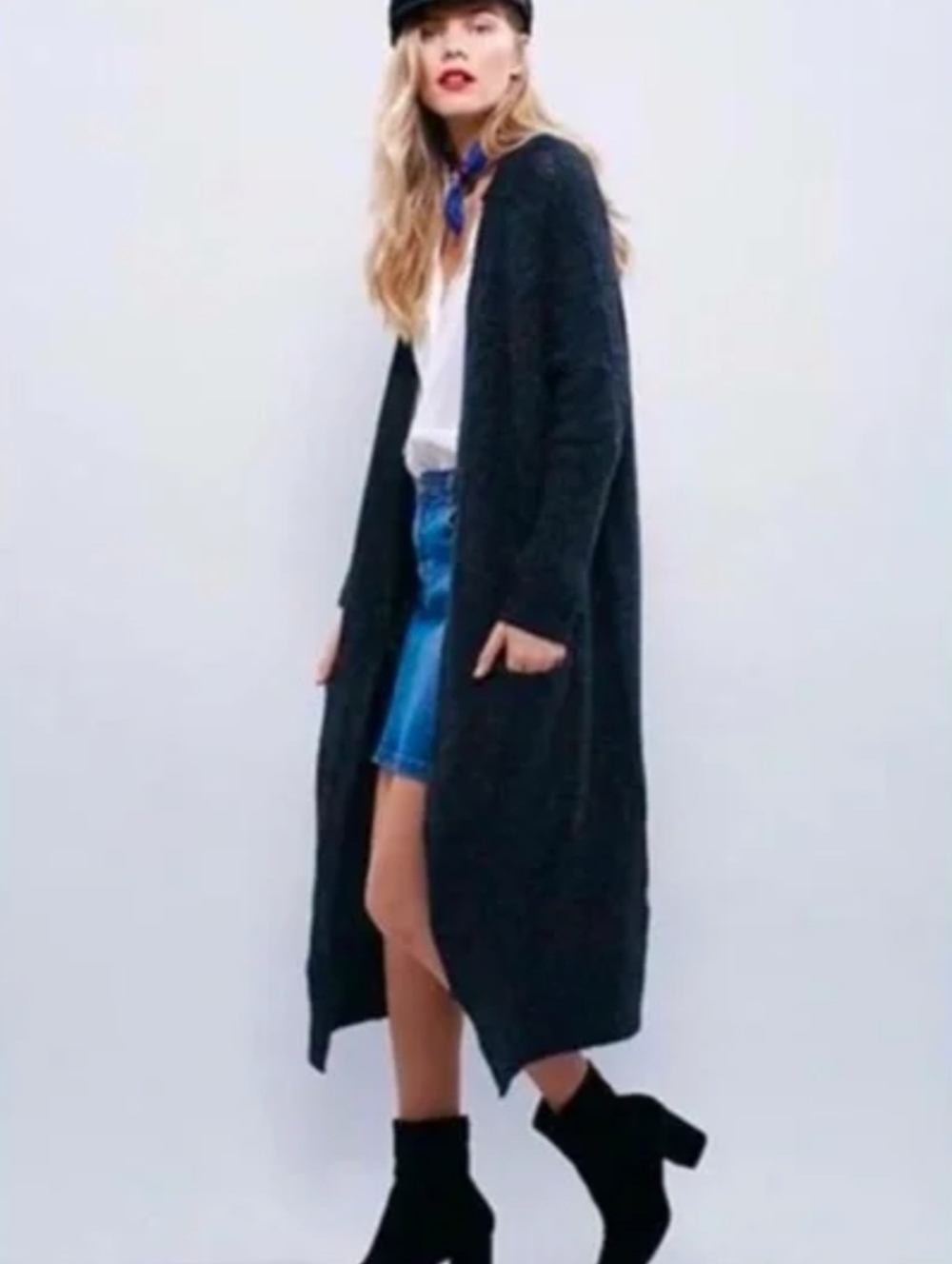 Free People Santa Cruz Maxi Alpaca Long Cardigan Duster Charcoal Sweater Slouchy